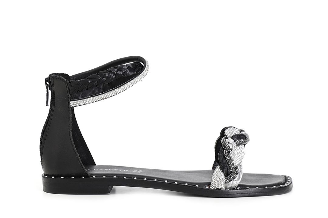 hinten mit reißverschluss geschlossene sandalen mit strass und bast