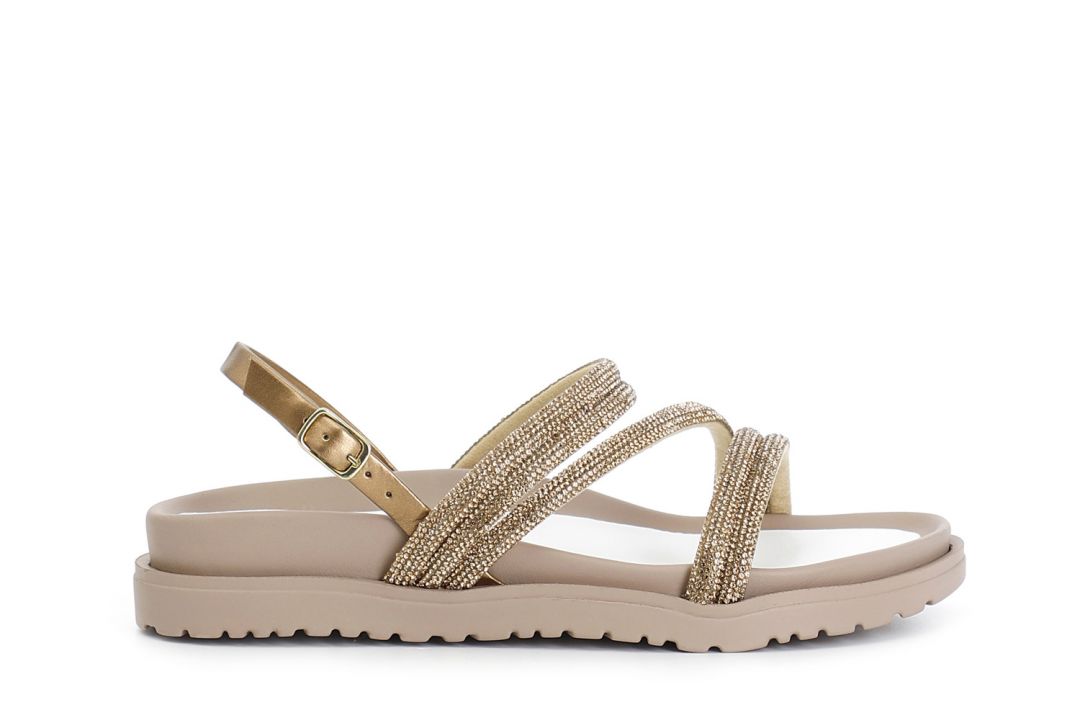 sandalen mit strassbesetzten riemen light gold