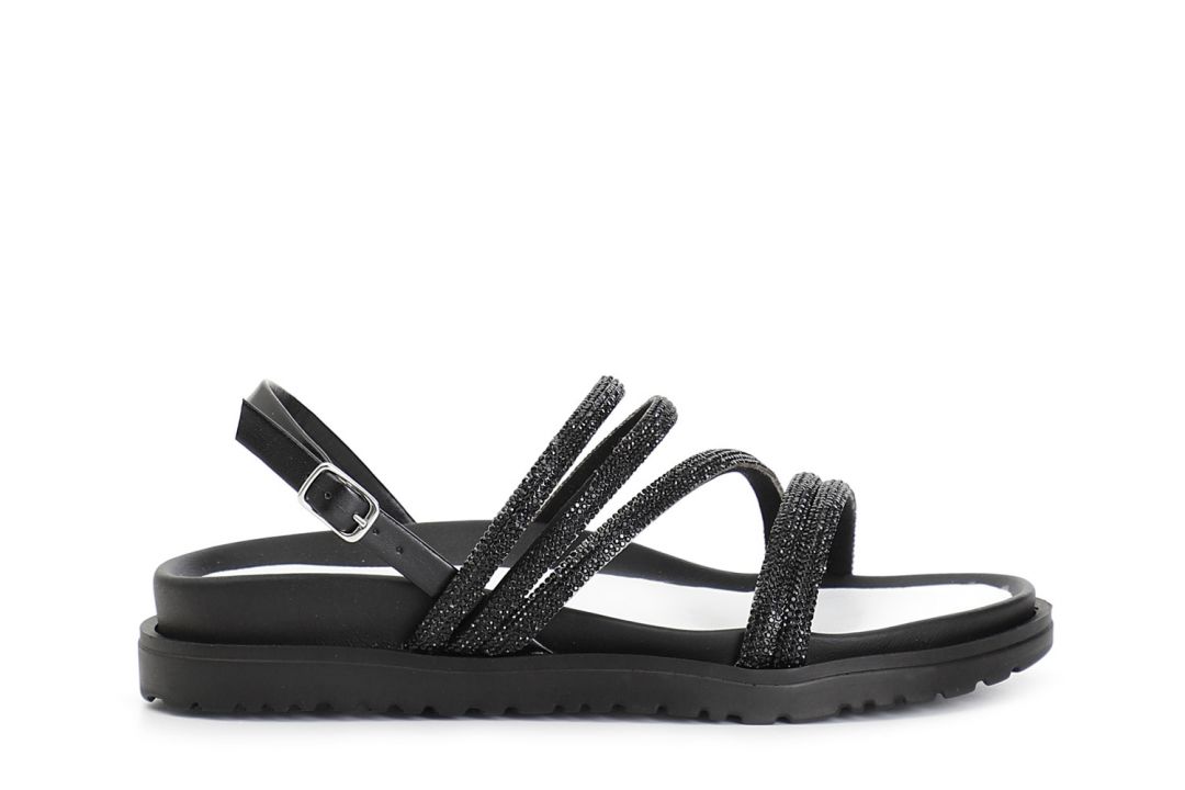 sandalen mit strassbesetzten riemen black