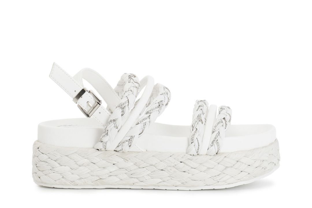 franziskanersandalen aus raffiabast mit strass white