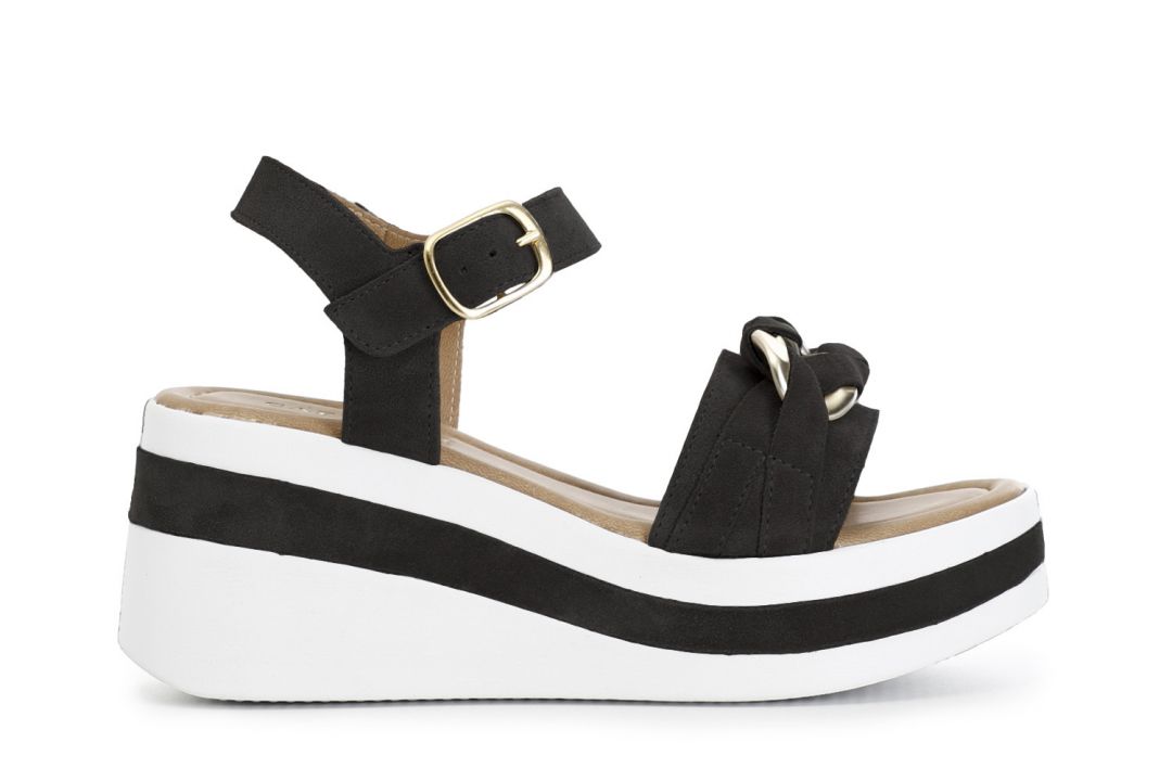 keilsandalen wildleder mit ketten-accessoire black