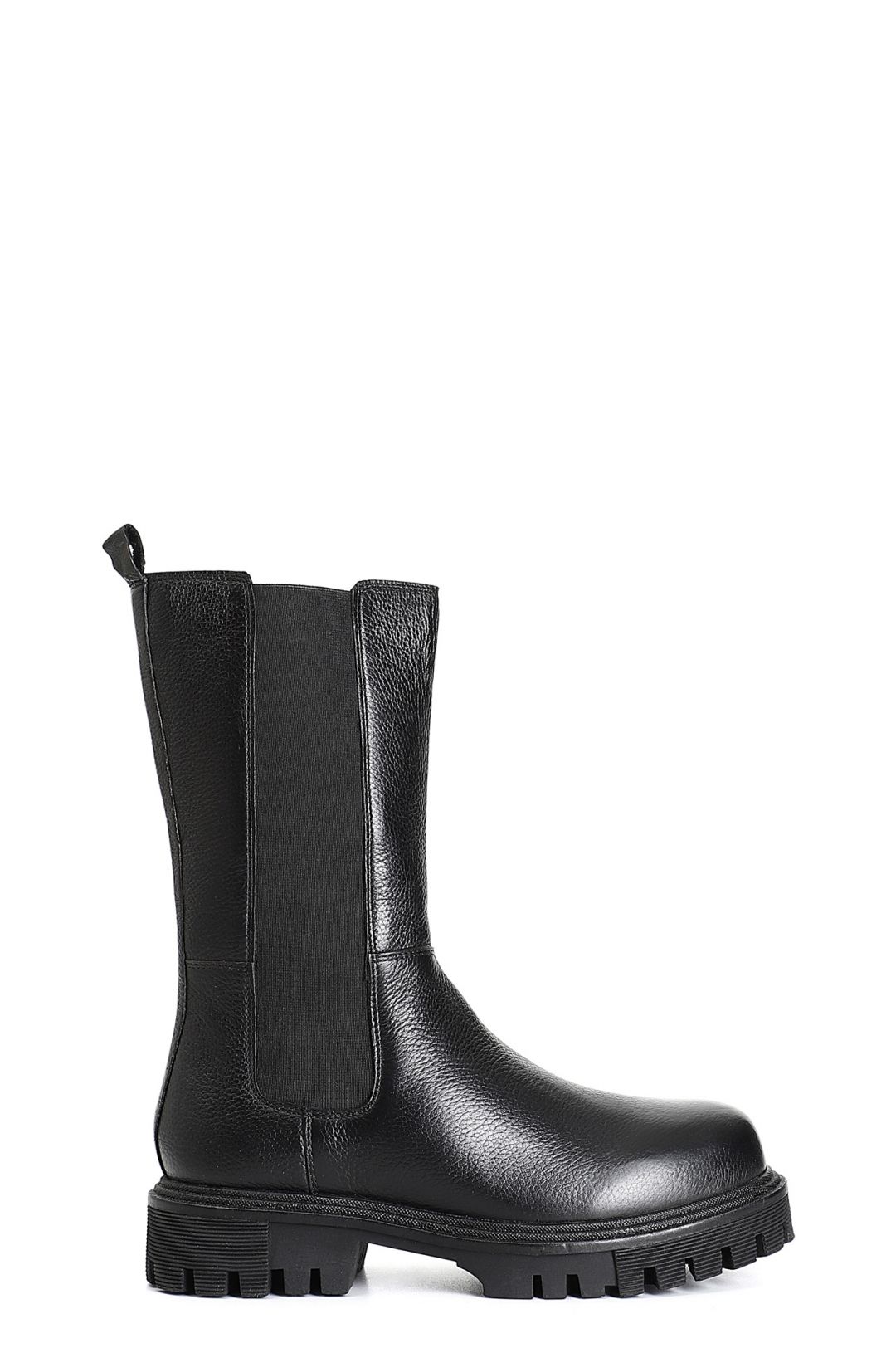 damen-3/4-stiefelette aus leder mit gummizug black