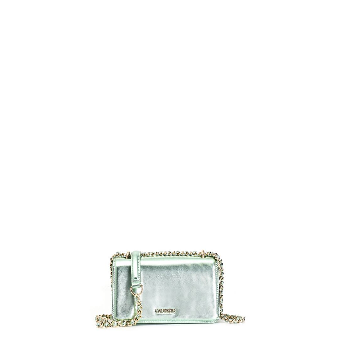 minibag mit metallic-effekt und überschlag green
