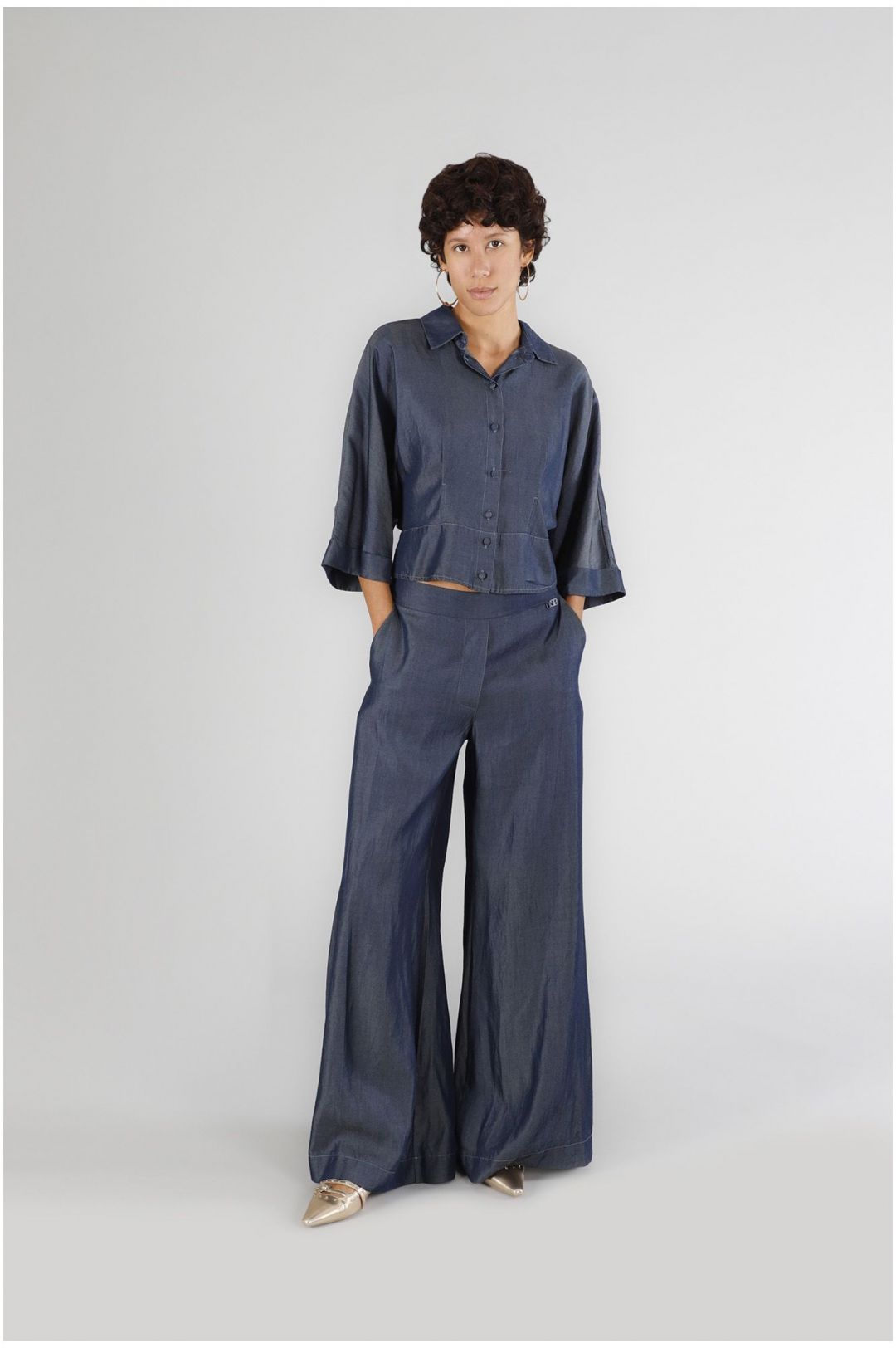 tencel-denim-bluse mit kimonoärmeln indaco